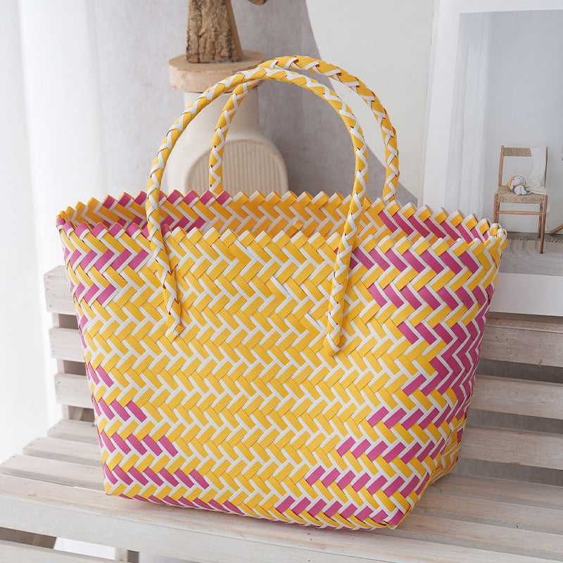 Women's Portable Vegetable Basket Woven Large Capacity Beach Tote Bags