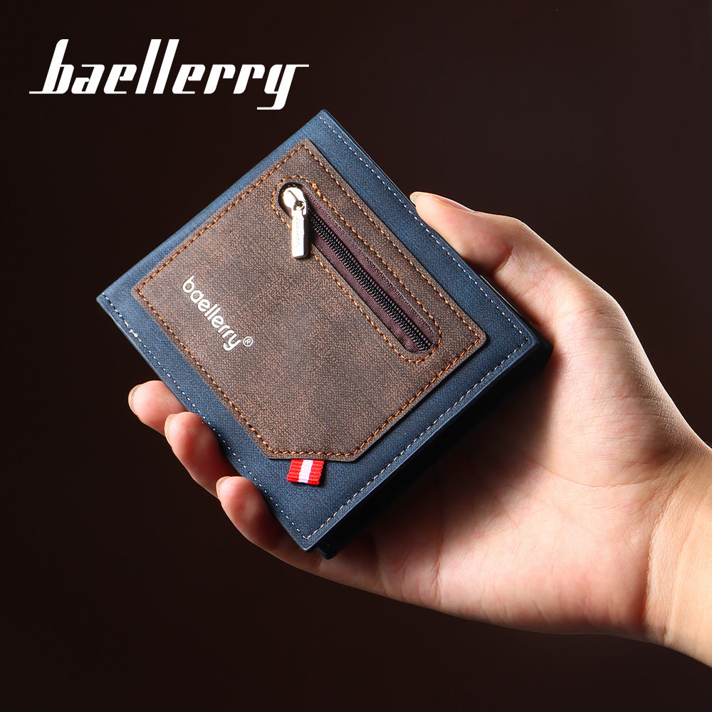 Men's Short Business Contrast Color Zipper Pocket Multiple Men's Wallet