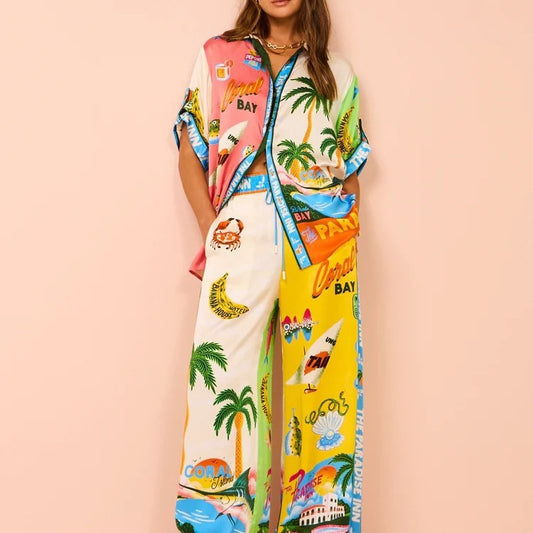 Personalized Printed Sleeve Color Matching Vacation Suits