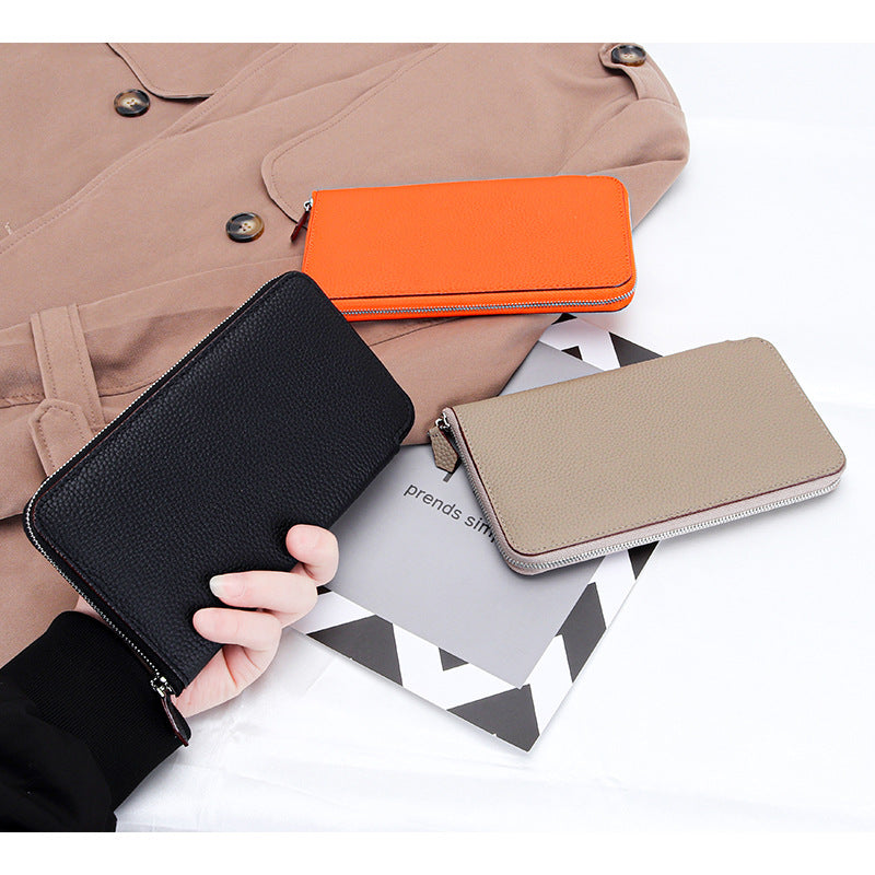 Women's High-grade Pure Cowhide Long Multifunctional Zipper Clutch Fashion Genuine Ladies Wallet