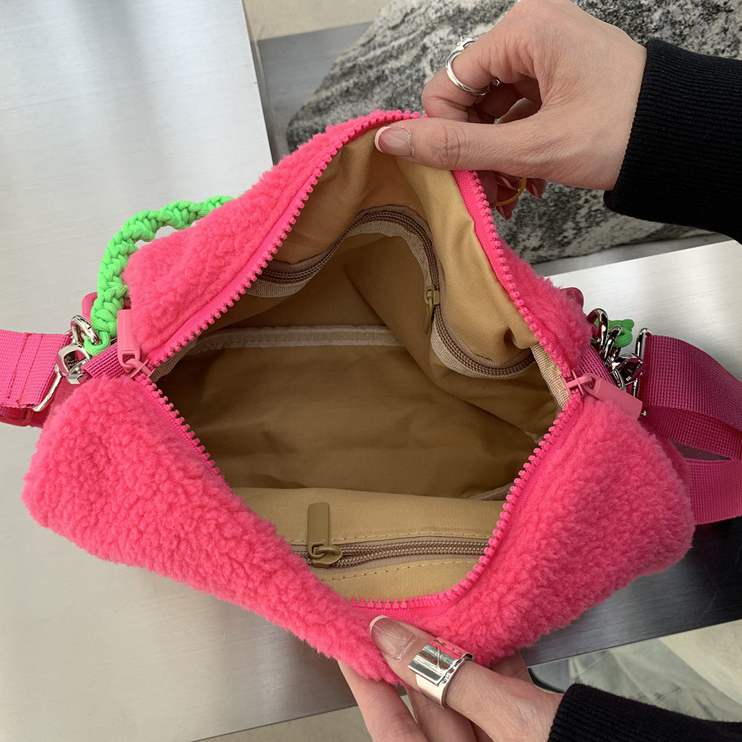 Women's Ge Plush Acrylic Chain Wide Strap Shoulder Bags