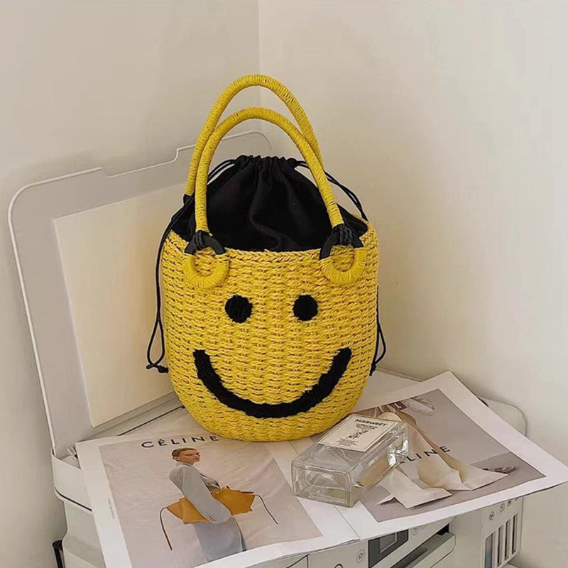 Smiley Straw Summer Woven Vacation Beach Handbags