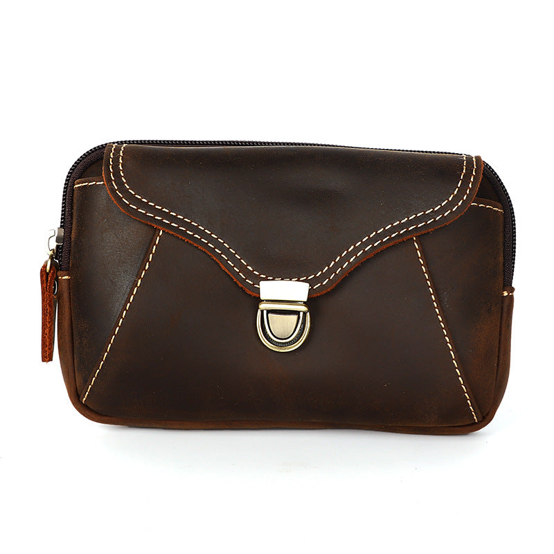 Men's Layer Cowhide Retro Simple Construction Site Men's Waist Packs