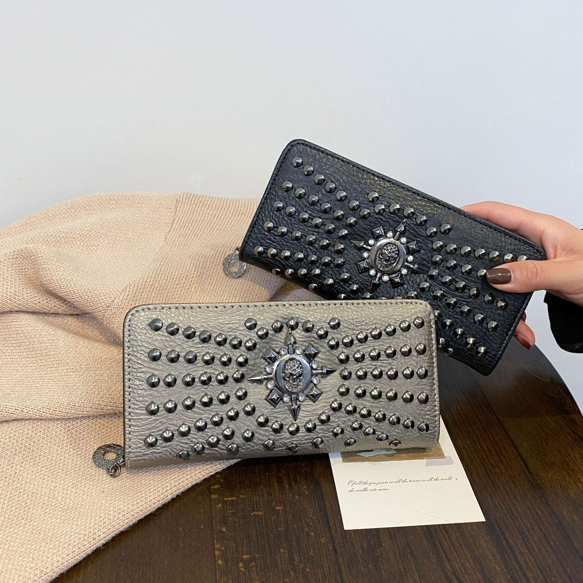 Women's Punk Fashion Skull Long Clutch Trendy Purses