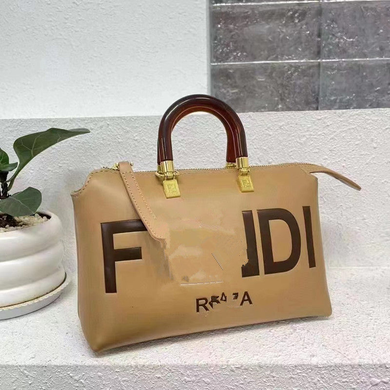 Women's F Vintage Indentation Printed Boston Temperament Handbags