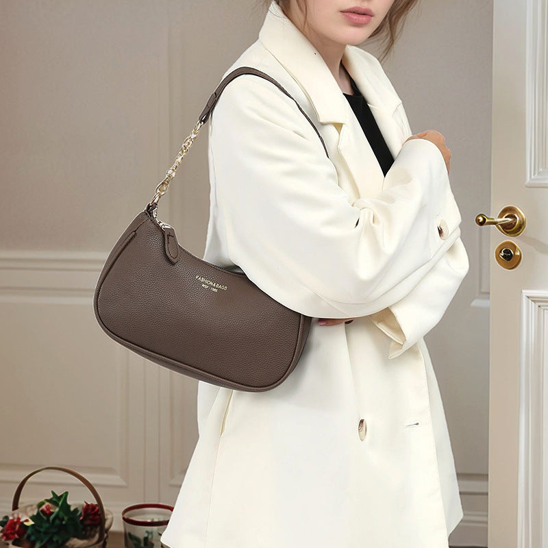 Women's Niche Underarm Fashionable Textured Lychee Pattern Bags
