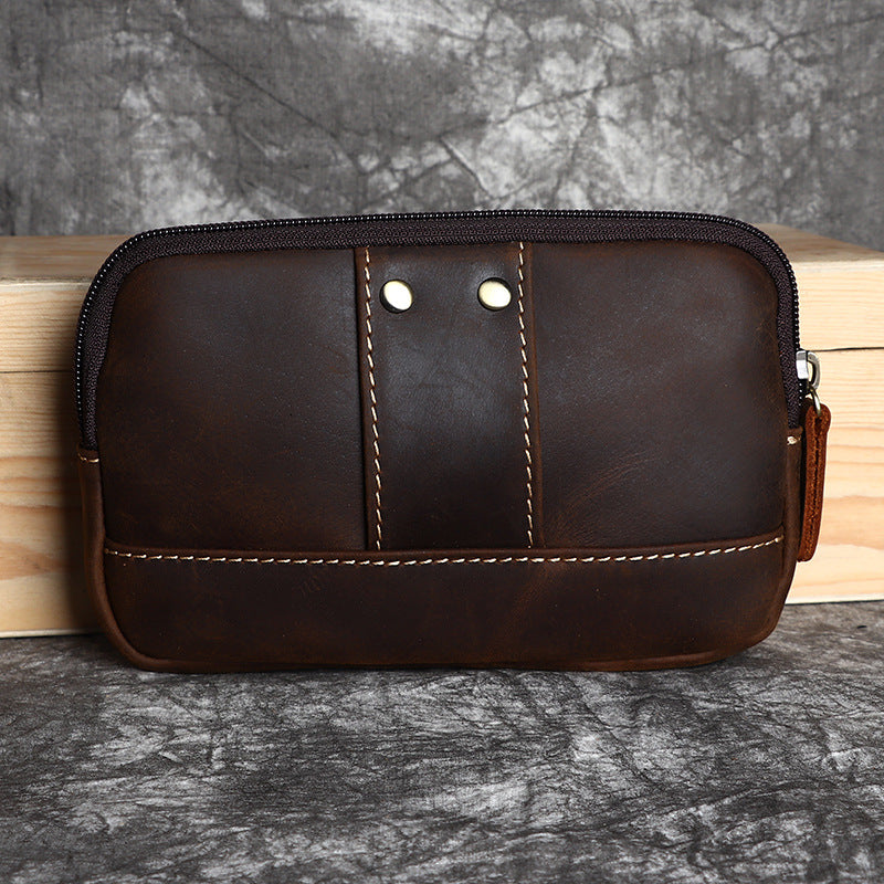 Men's Layer Cowhide Retro Simple Construction Site Men's Waist Packs