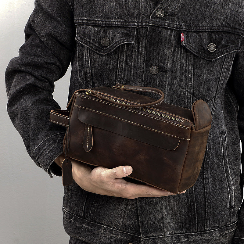 Men's Real Leather Toiletry Storage First Layer Cowhide Clutch Men's Handbags