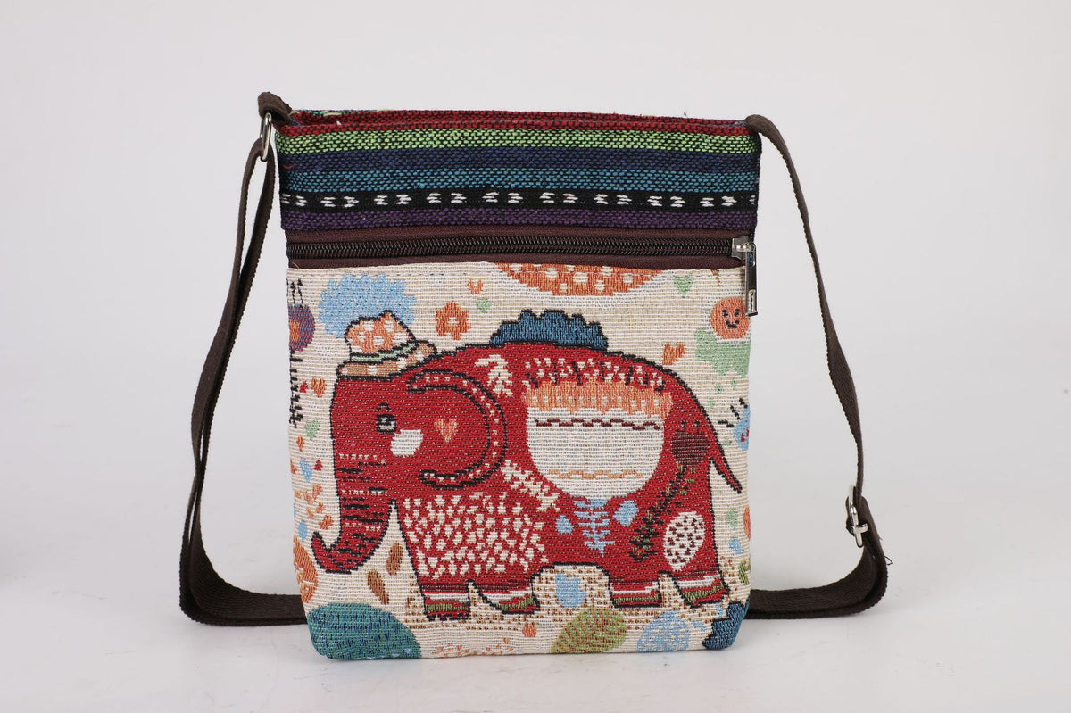 Women's Ethnic Style Elephant Cartoon Double-sided Gold Silk Women's Shoulder Bag