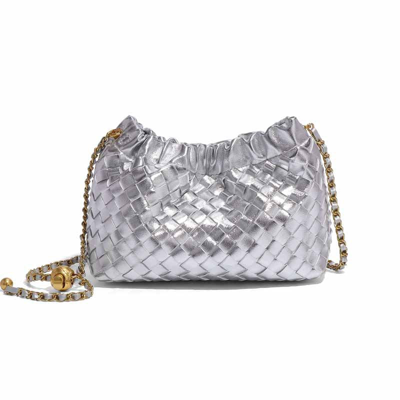 Women's Pleated Cloud Fashion Golden Ball Hand-woven Bags