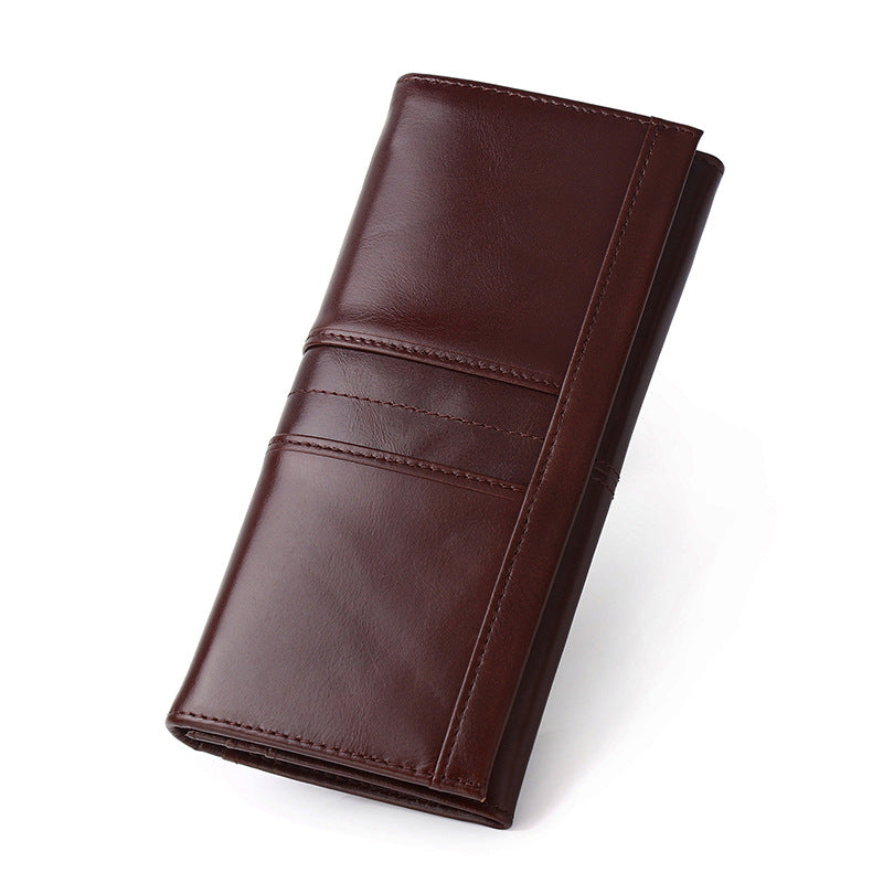 Women's & Men's & First Layer Cowhide Swiping Long Men's Wallets