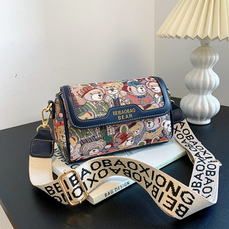 Women's Cartoon Little Bear Pattern Fashion Contrast Crossbody Bags
