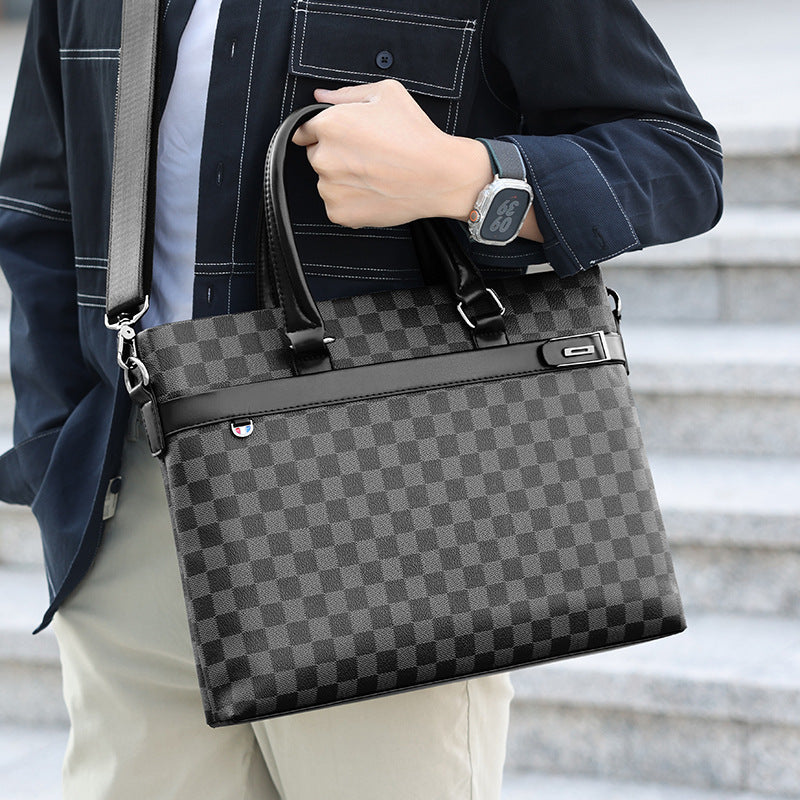 Men's Plaid Fashion Large Capacity Business Computer Men's Handbags