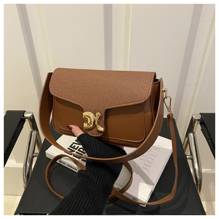 Simple Contrast Color Retro Texture Portable Lady Women's Shoulder Bag