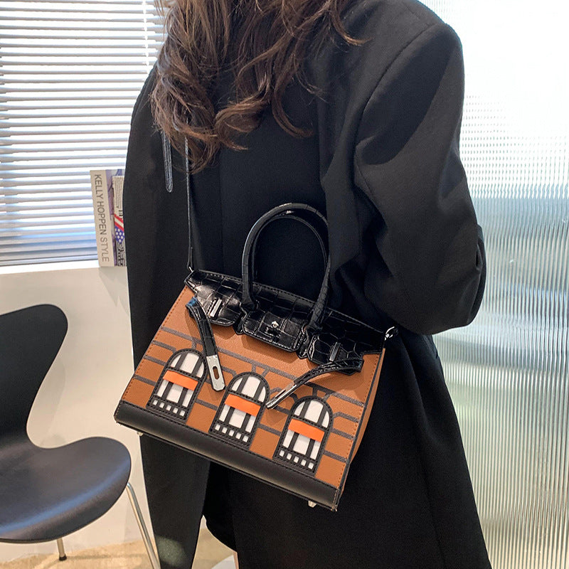 Women's Contrast Color House Platinum Kelly Fashionable Handbags