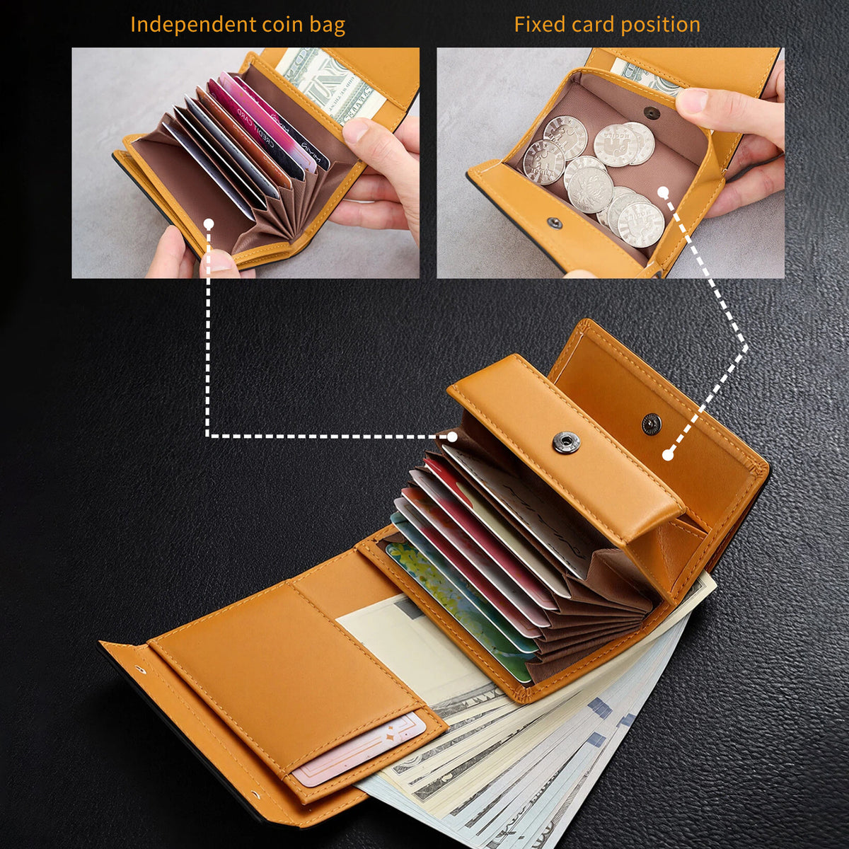 Men's Three-fold Fashion Business Leather Short Portable Men's Wallet