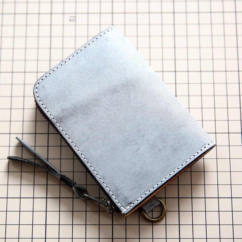 Men's Tanned Leather Cowhide Genuine Short Zipper Men's Wallets