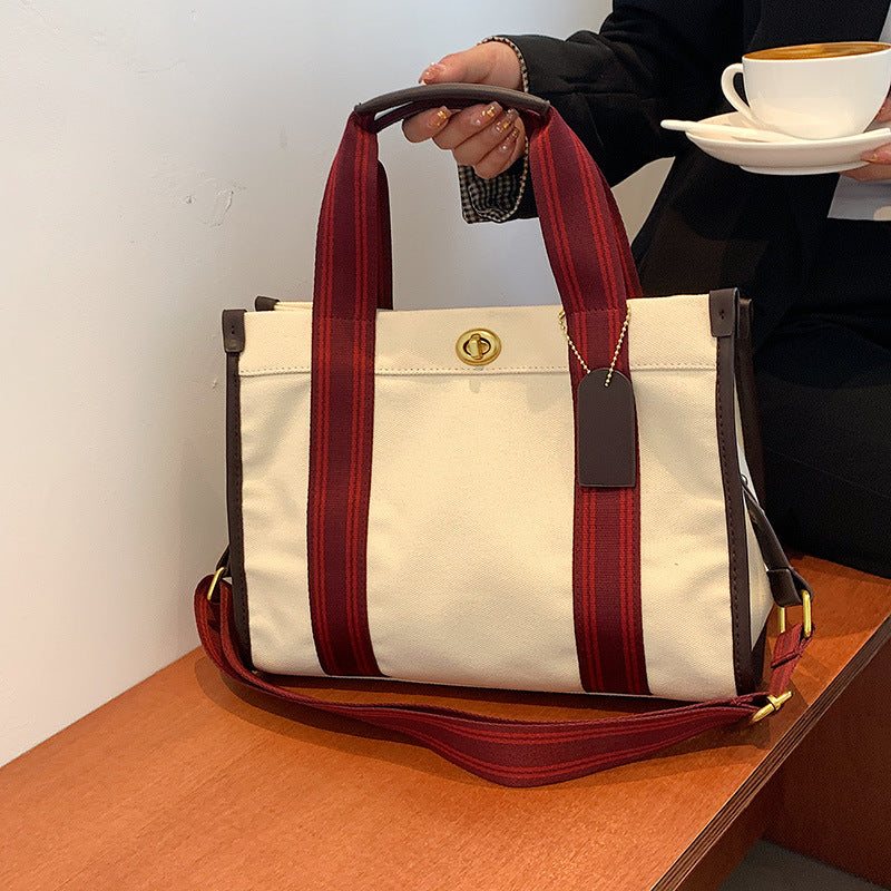 Canvas Contrast Color Portable Retro Fashion Tote Bags