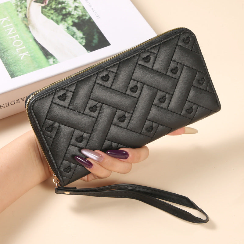 Women's Large Capacity Single Zipper Embroidered Multiple Ladies Wallet