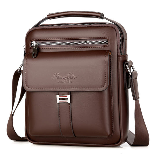 Men's Style Business Commute Leather Vertical Large Men's Shoulder Bags