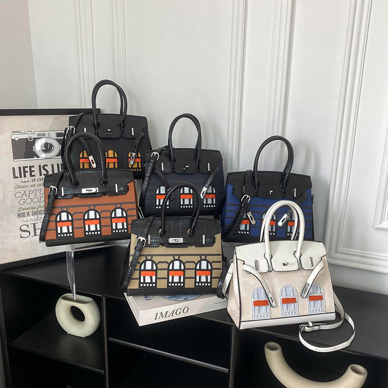 Women's Classic Contrast Color House Portable Shoulder Bags