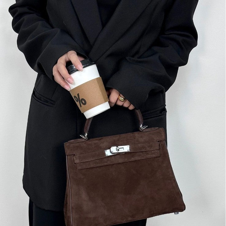 Women's Top Layer Frosted Suede Wide Strap Kelly Retro Easy Matching Women's Shoulder Bag