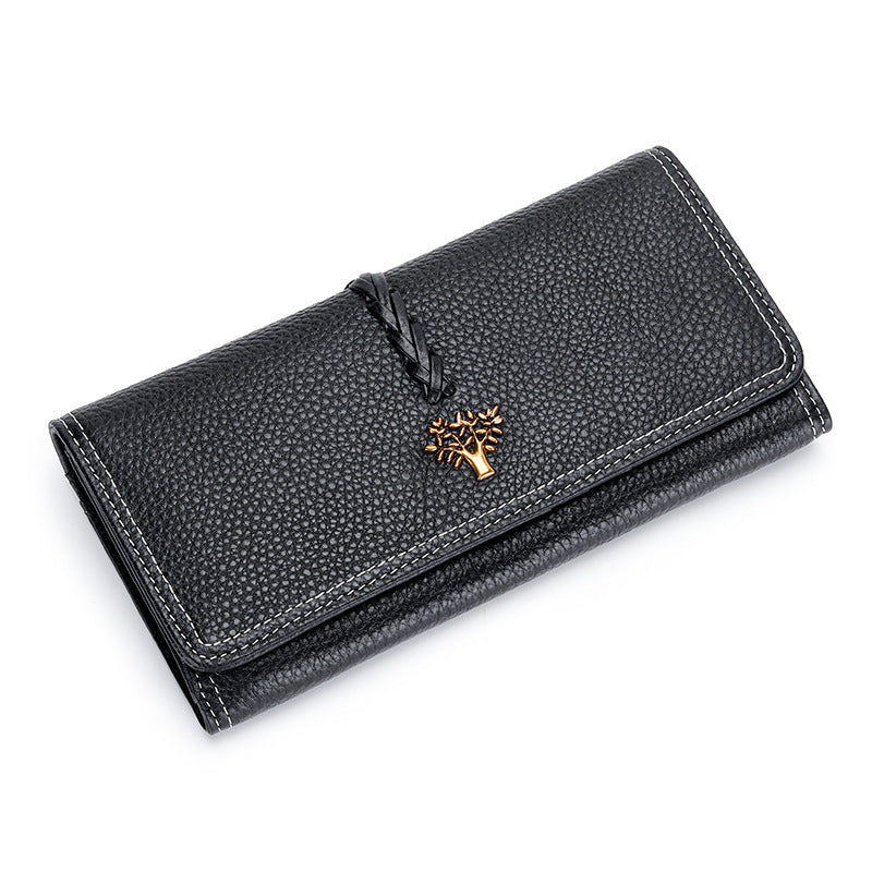Women's Full Leather Long Genuine Tri Fold Large Capacity Hand Ladies Wallet