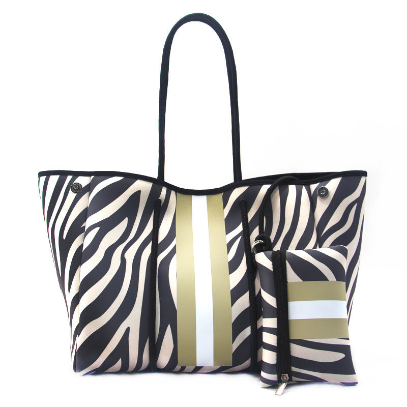 Leopard Print Printed Black Portable Beach Shoulder Bags