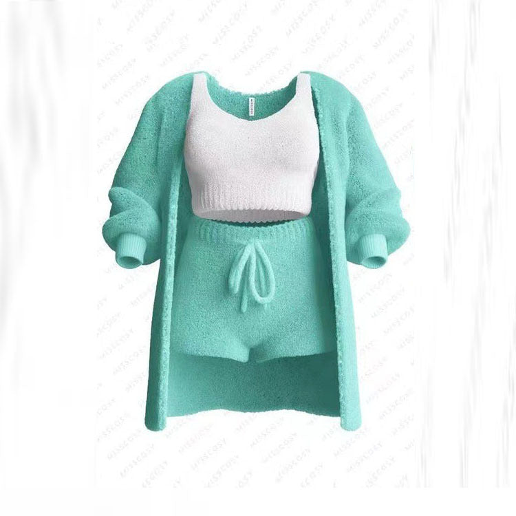 Knitted Plush Long Sleeve Set Three-piece Suits