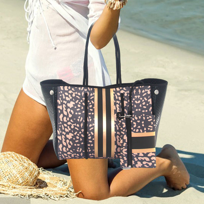 Leopard Print Printed Black Portable Beach Shoulder Bags