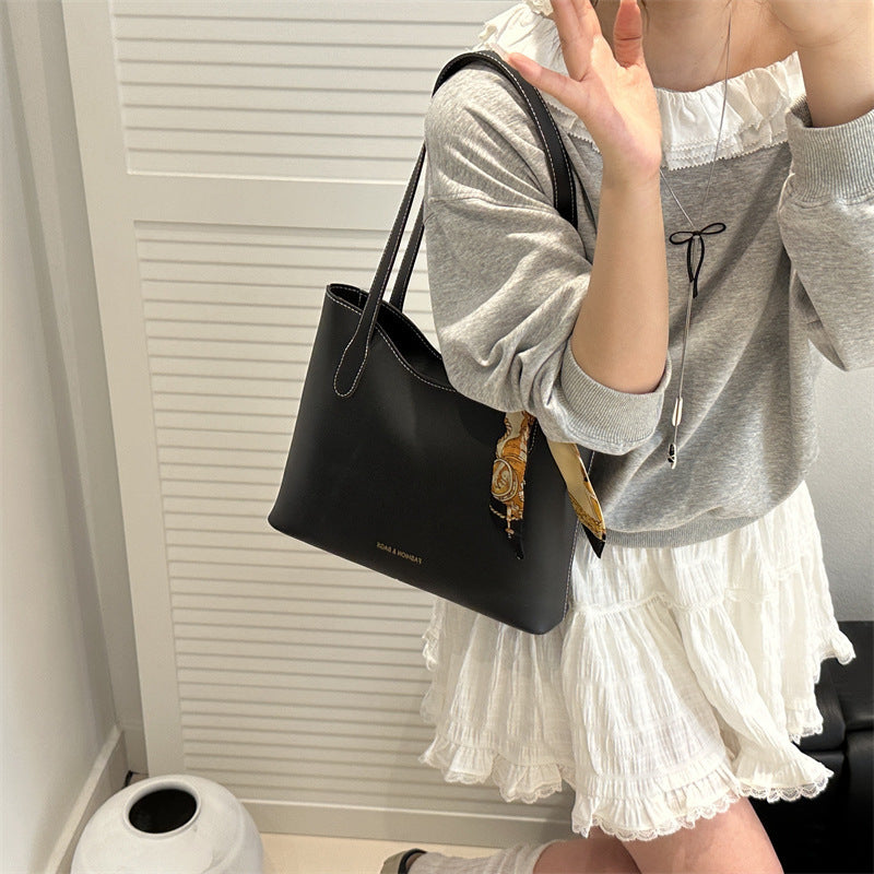 Silk Scarf Solid Color Korean Fashion Large Capacity Retro Simple Women's Shoulder Bag