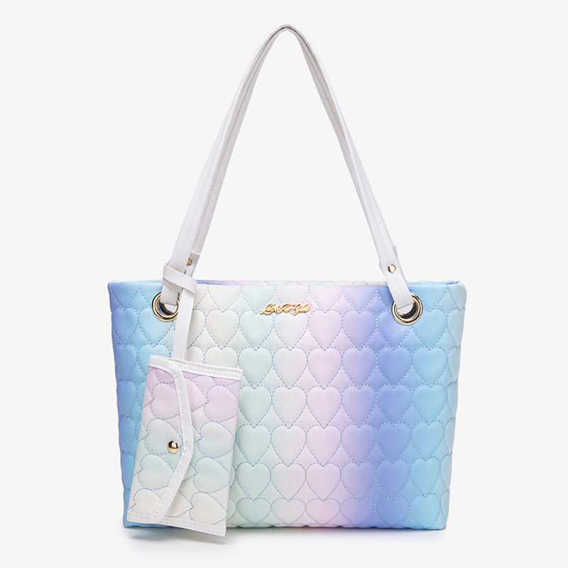 Rainbow Gradient Love Embroidered Affordable Luxury Fashion Two-piece Women's Shoulder Bag