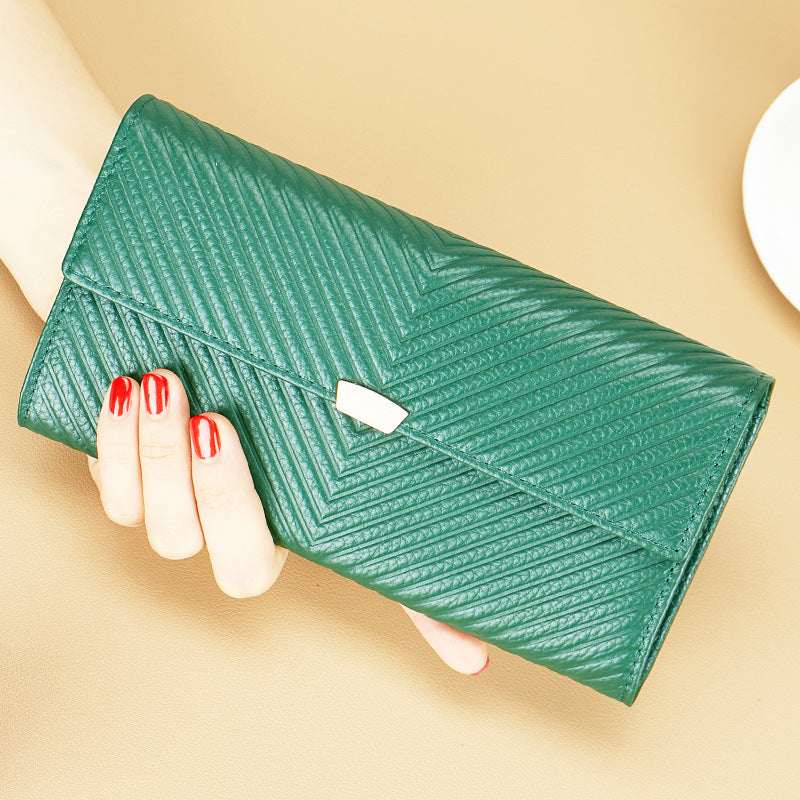 Women's Yellow Long Lucky First Layer Cowhide Ladies Wallet