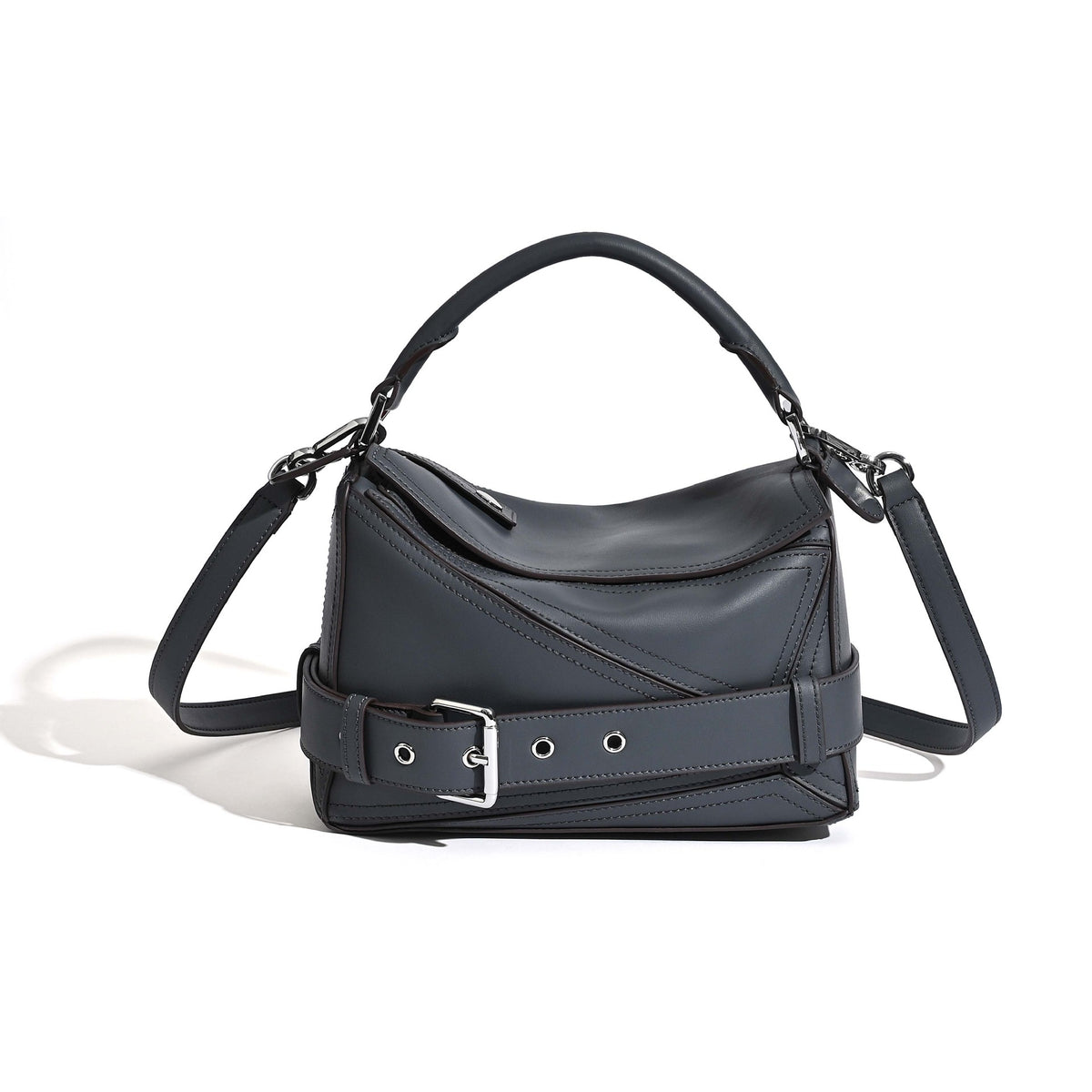 Women's Autumn First Layer Cowhide Geometric Motorcycle Genuine Leather Large Women's Handbag