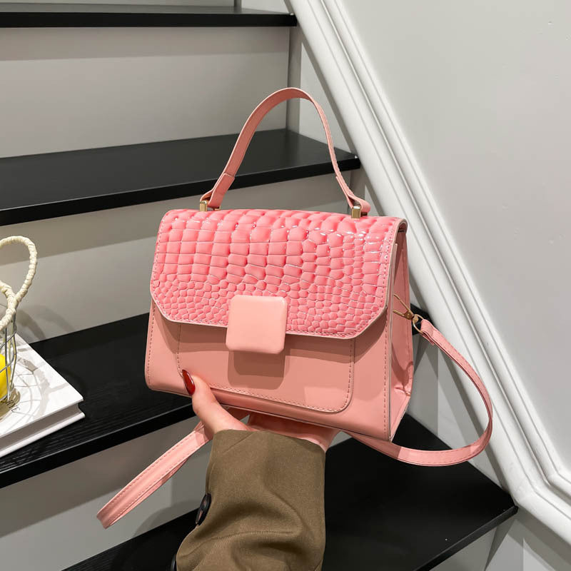 Women's Fashion Trendy Large Capacity Simple Stitching Texture Portable Small Square Bags