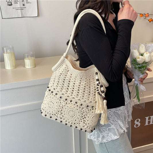 Women's Urban Simple Solid Color Hollow Beaded Shoulder Bags