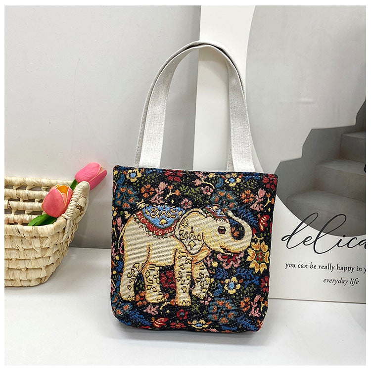 Women's Ethnic Style Elephant Embroidery Woven Flower One Women's Shoulder Bag