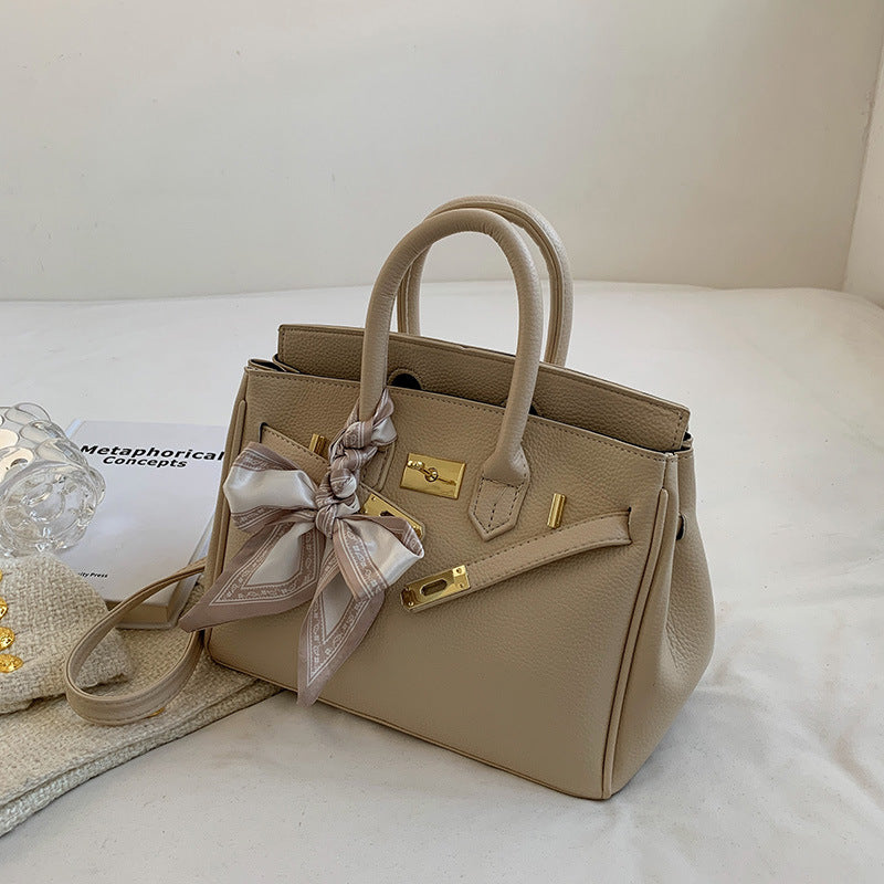 Women's Fashionable Lychee Pattern Large Capacity Kelly Shoulder Bags