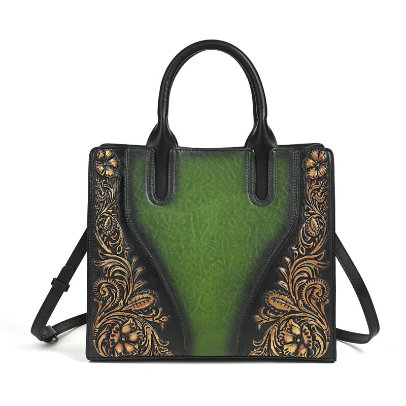 Women's First Layer Cowhide Leather Retro Embossing Women's Handbag