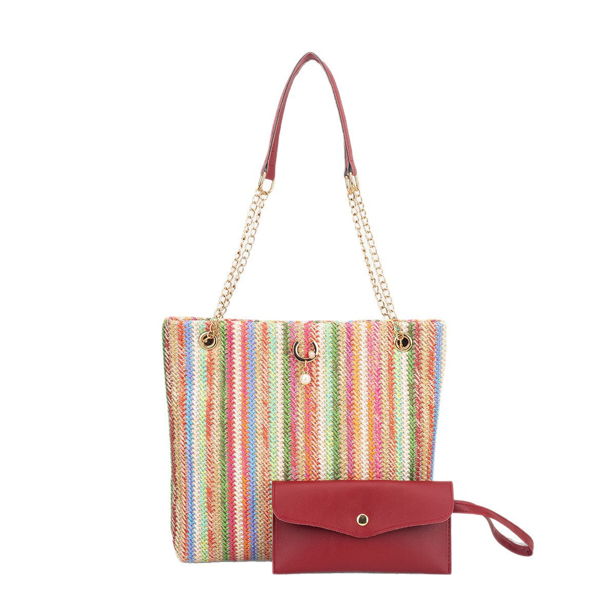 Fresh Sweet Rainbow Knitted Fashion Style Trendy Cat Head Pearl Shoulder Bags