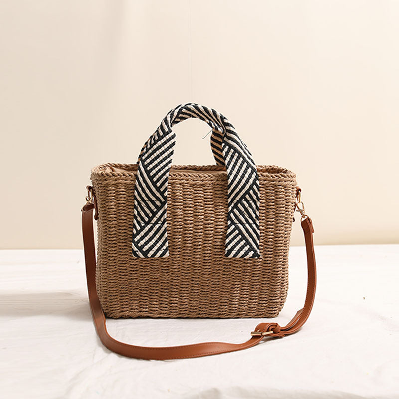 Versatile Straw Solid Color Woven Vacation Style Beach Crossbody Bags