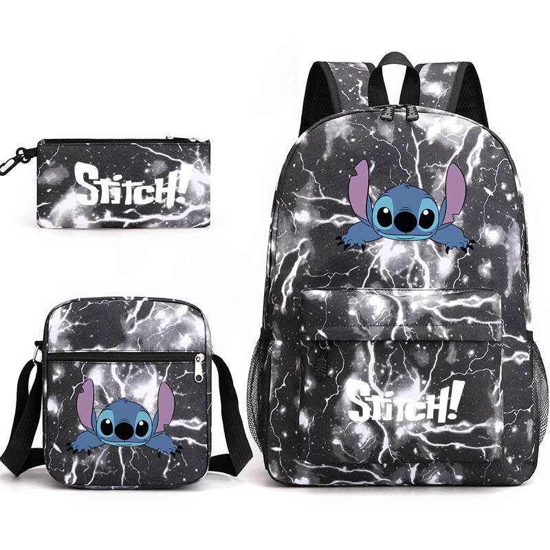 Star Stitch Pencil Black Three-piece Set Backpacks