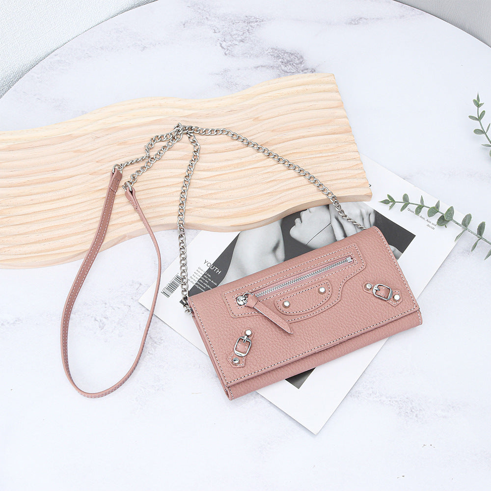 Women's Leather Motorcycle Rivet Chain Light Luxury Fashion Clutch Women's Messenger Bag