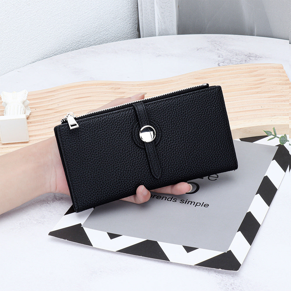 Leather Long Fashion Color Contrast Folding Large Capacity Multiple Ladies Wallet