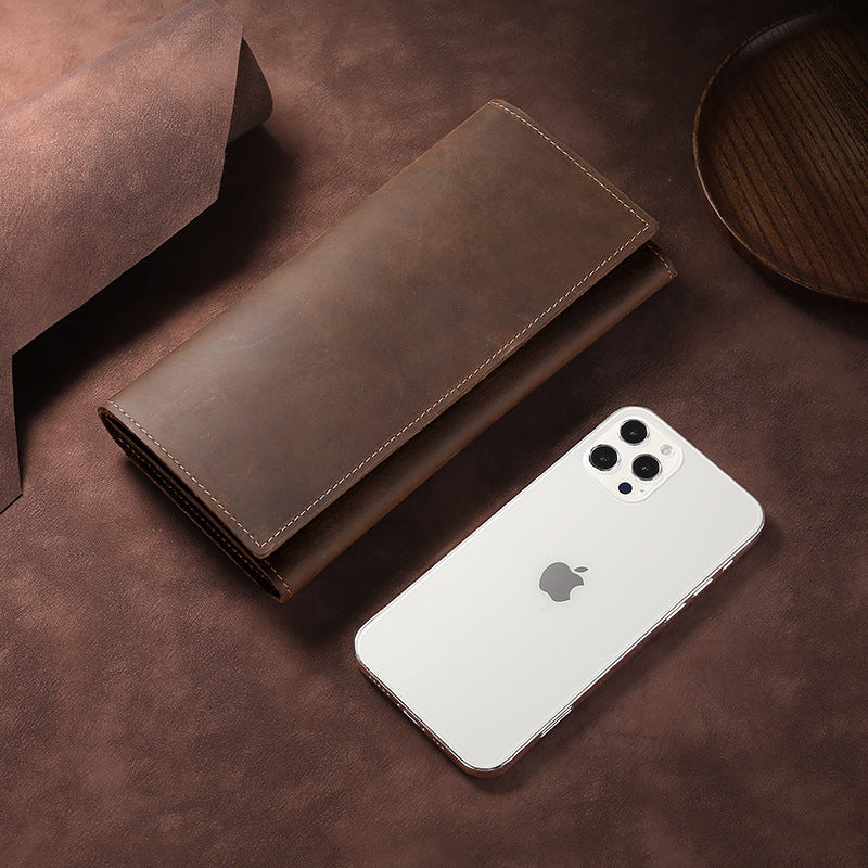 Men's Horse Leather Long Genuine Hand-held Multiple Slots Men's Wallets