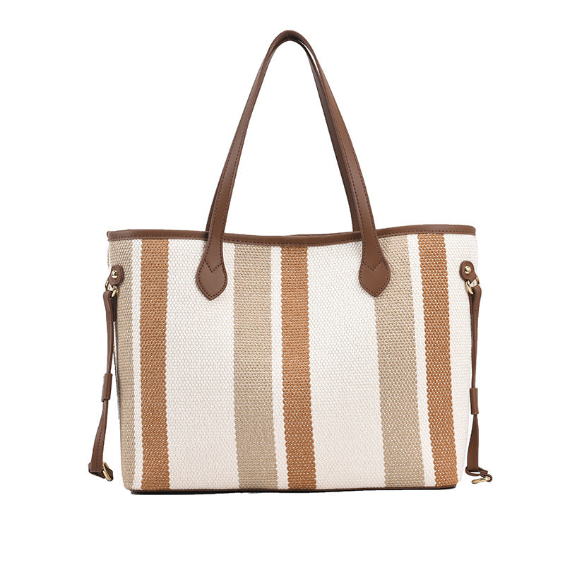 Women's Composite Fashionable Contrast Color Striped Commuter Shoulder Bags