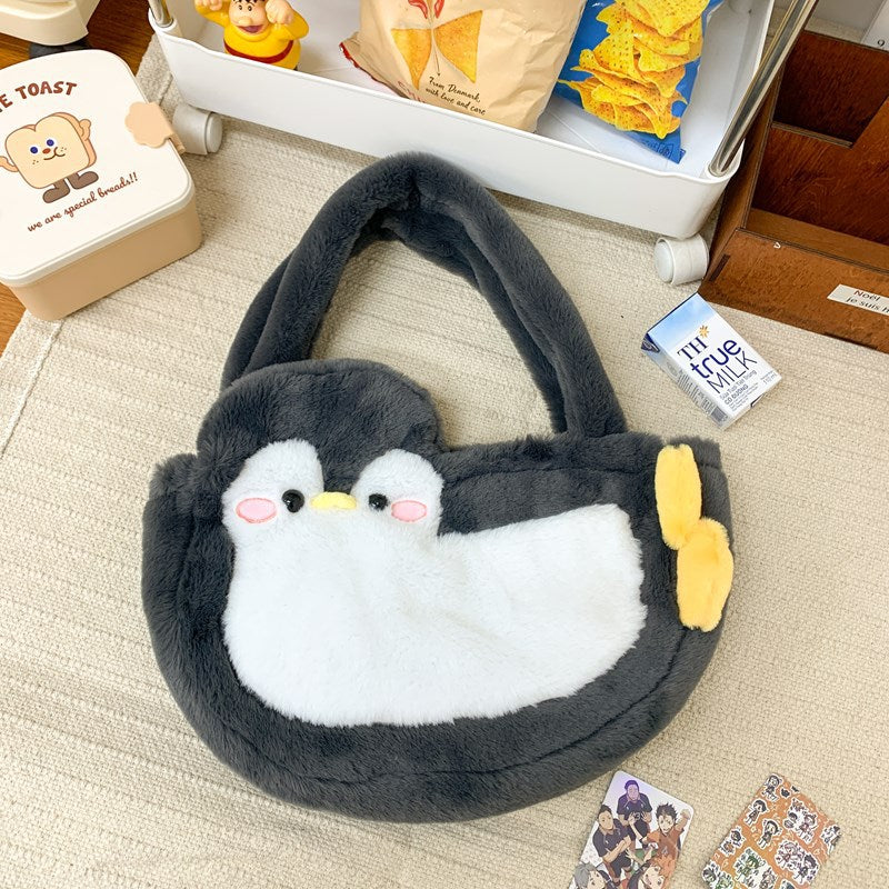 Soft Cute Sweet Lightweight Furry Penguin Childlike Funny Women's Shoulder Bag