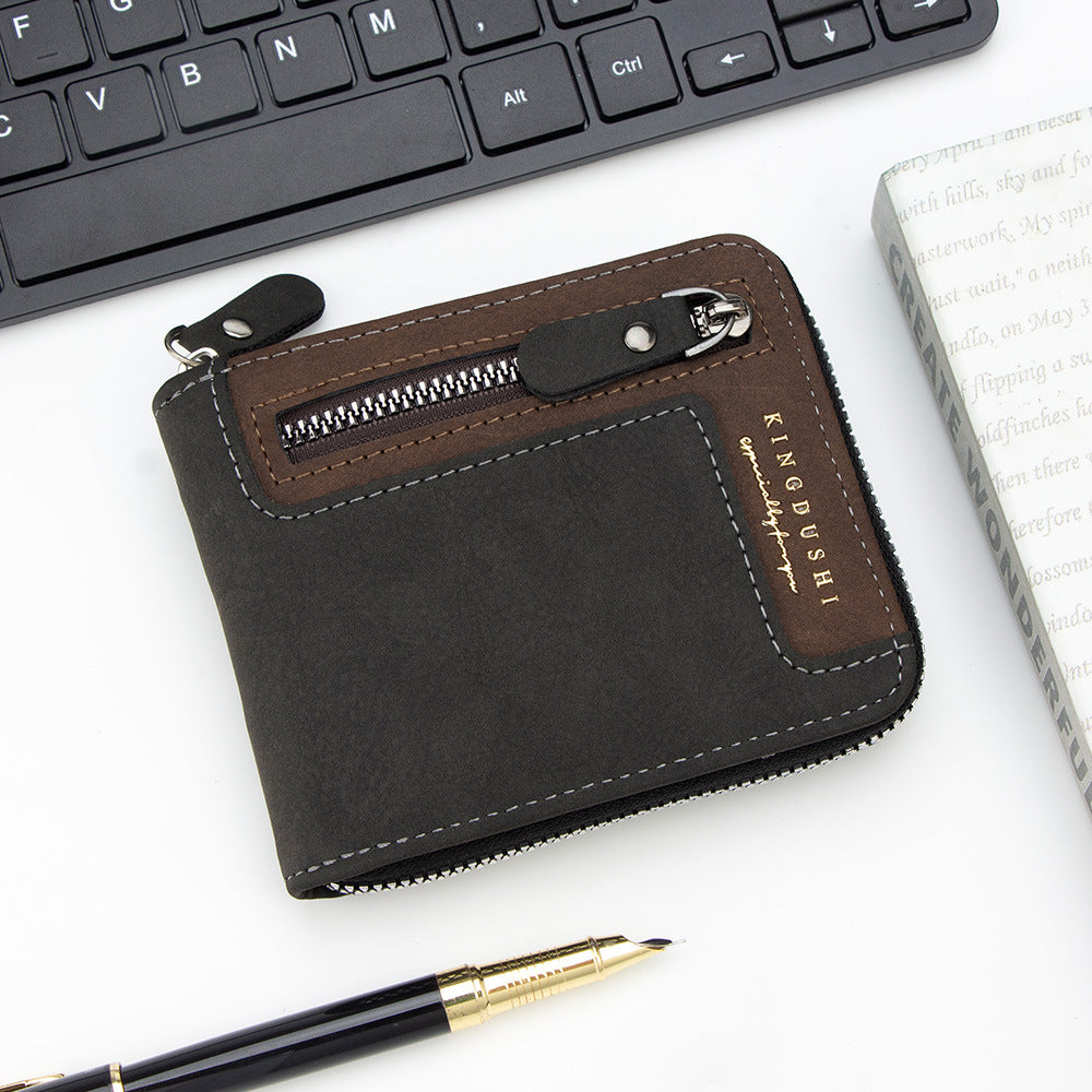 Men's Retro Short Stitching Multiple Slots Zipper Men's Wallet