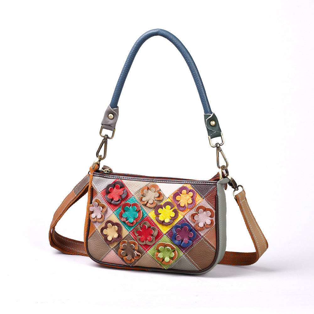 Women's Layer Cowhide Genuine Leather Handmade Contrast Color Men's Bags
