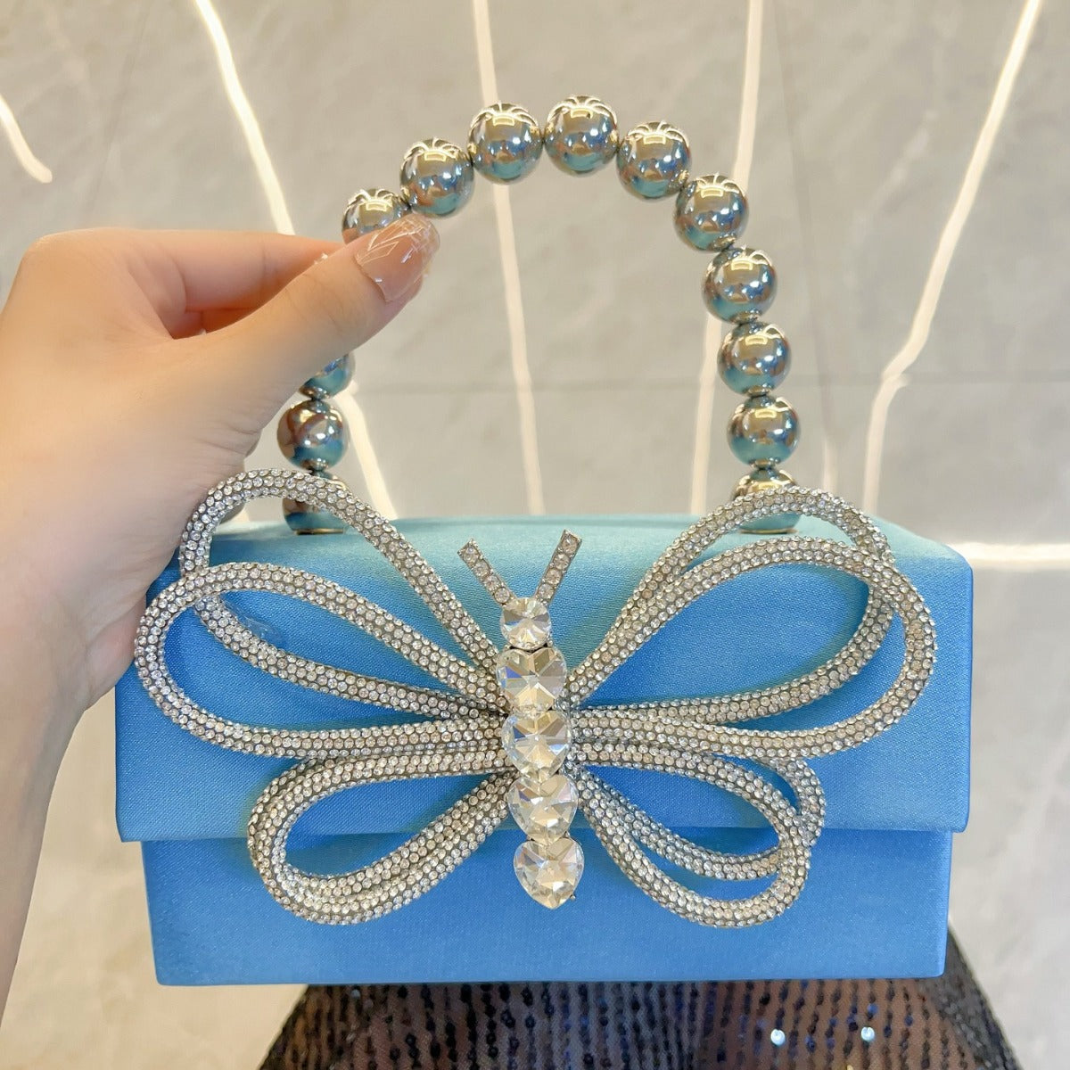 French Glossy Silk Box Bow Dinner Handbags